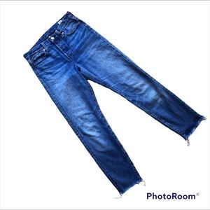 Levi’s Wedgie Fit White Oak Cone Denim Frayed Hem Jeans